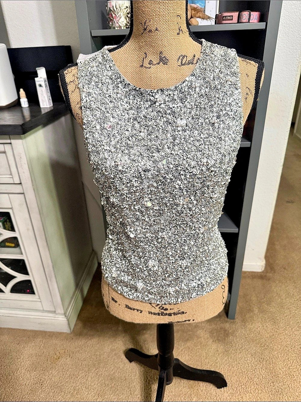 Express Sequin Tank Top in Silver Size Medium